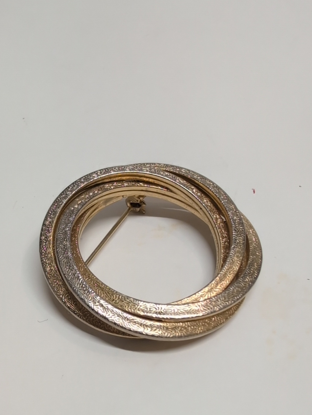 Textured Gold and Silver Interlocking Circle Brooch - Women's Jewelry